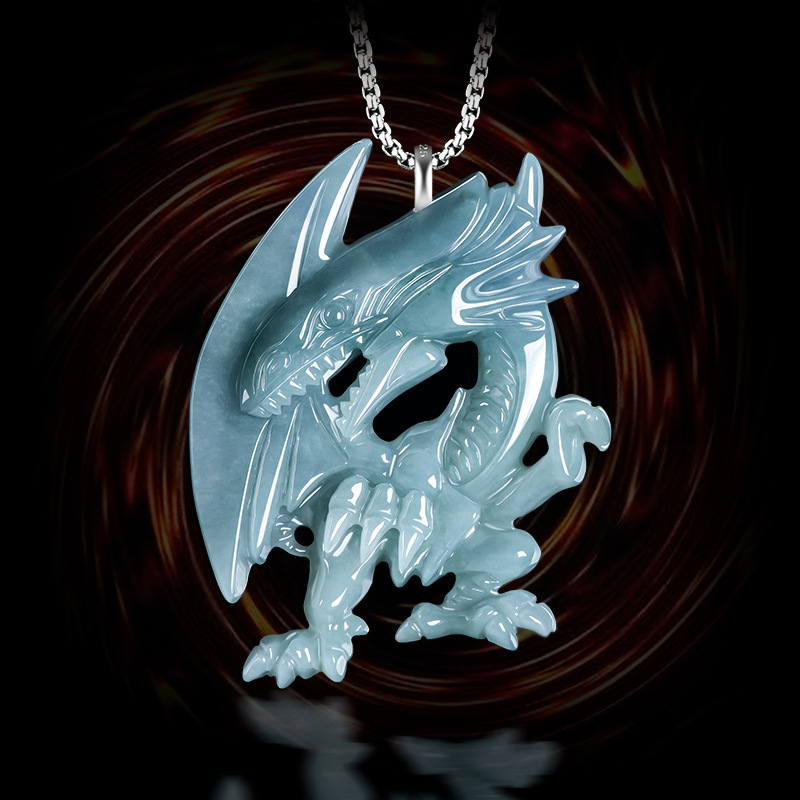 Necklaces - Collier pendentif dragon en jadéite bleue