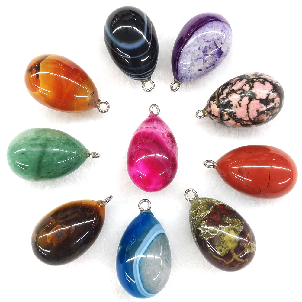 Crystal Pendant Necklace Natural Stone - Pendentif en forme d'œuf miniature 30x19mm,