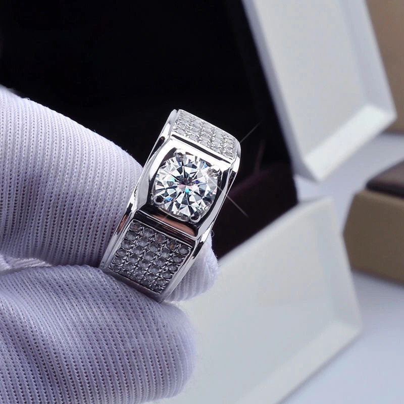 Moissanite Engagement Ring 1 Carat - Bague en Moissanite pour hommes, Simulation