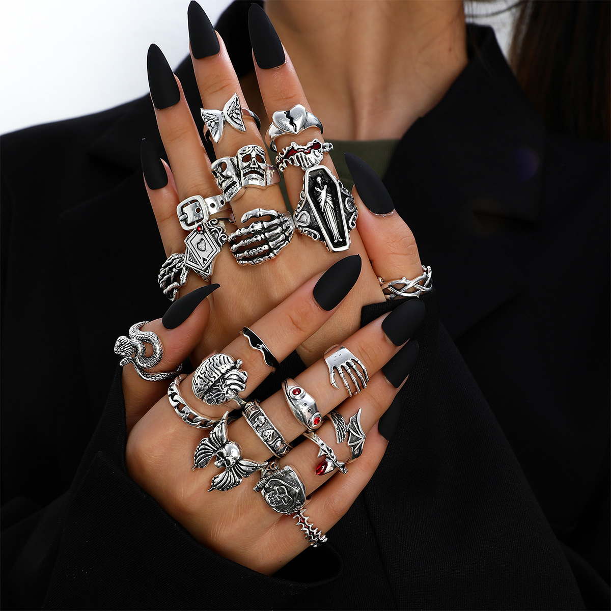 Vintage Punk Knuckle Rings Set - Ensemble de 23 bagues punk géométriques