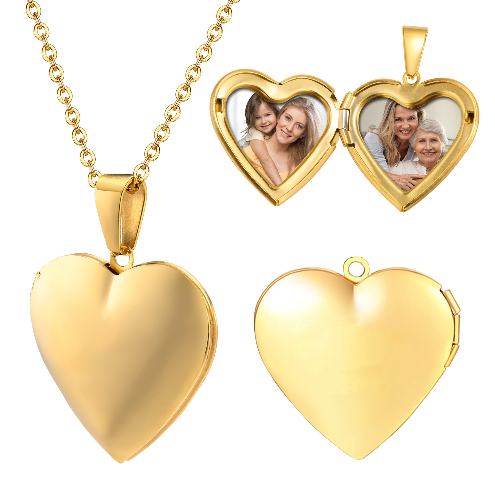 Heart Locket Necklace Photo - Collier Médaillon Coeur en Acier Inoxydable