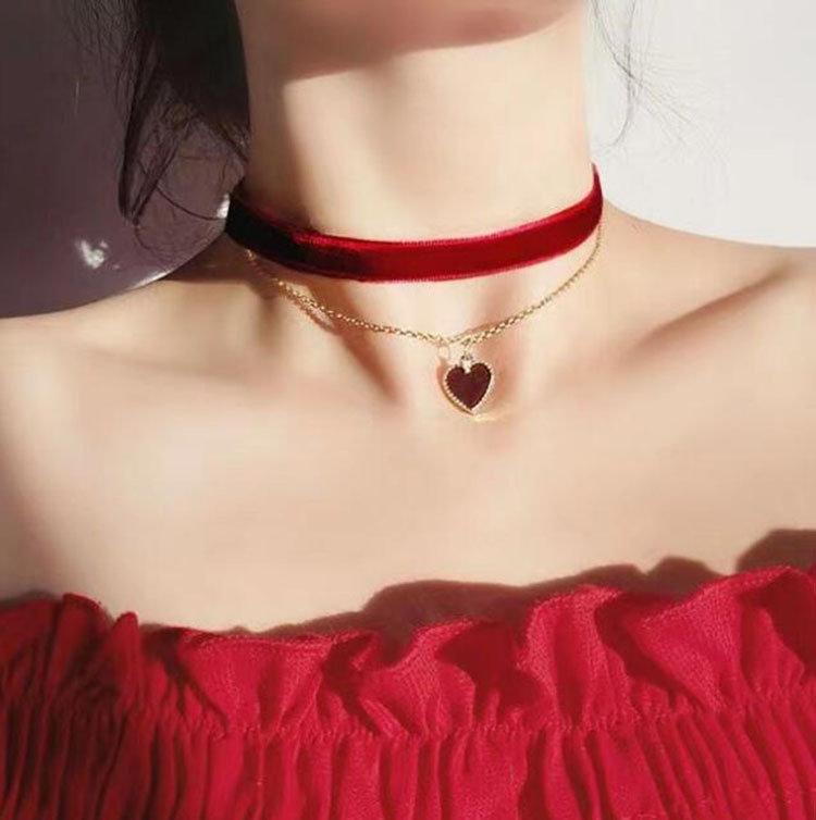 Layered Pendant Necklace Aesthetic - Collier ras du cou romantique Double