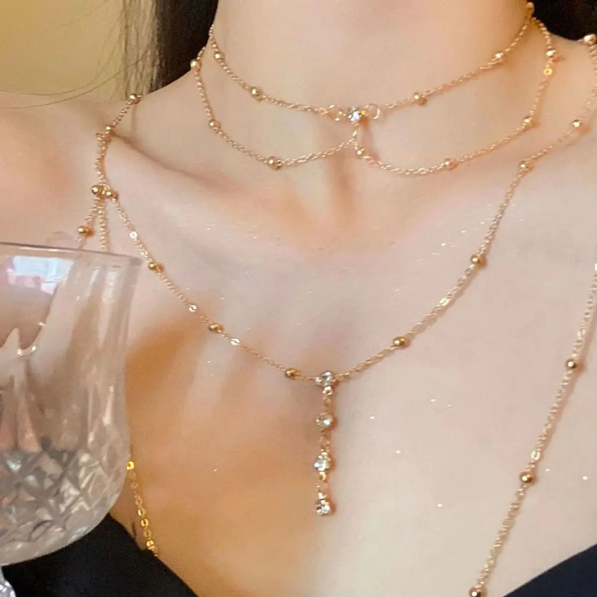 Layered Pendant Necklace Aesthetic - Bikini pendentif pompon biscuits pour femme,