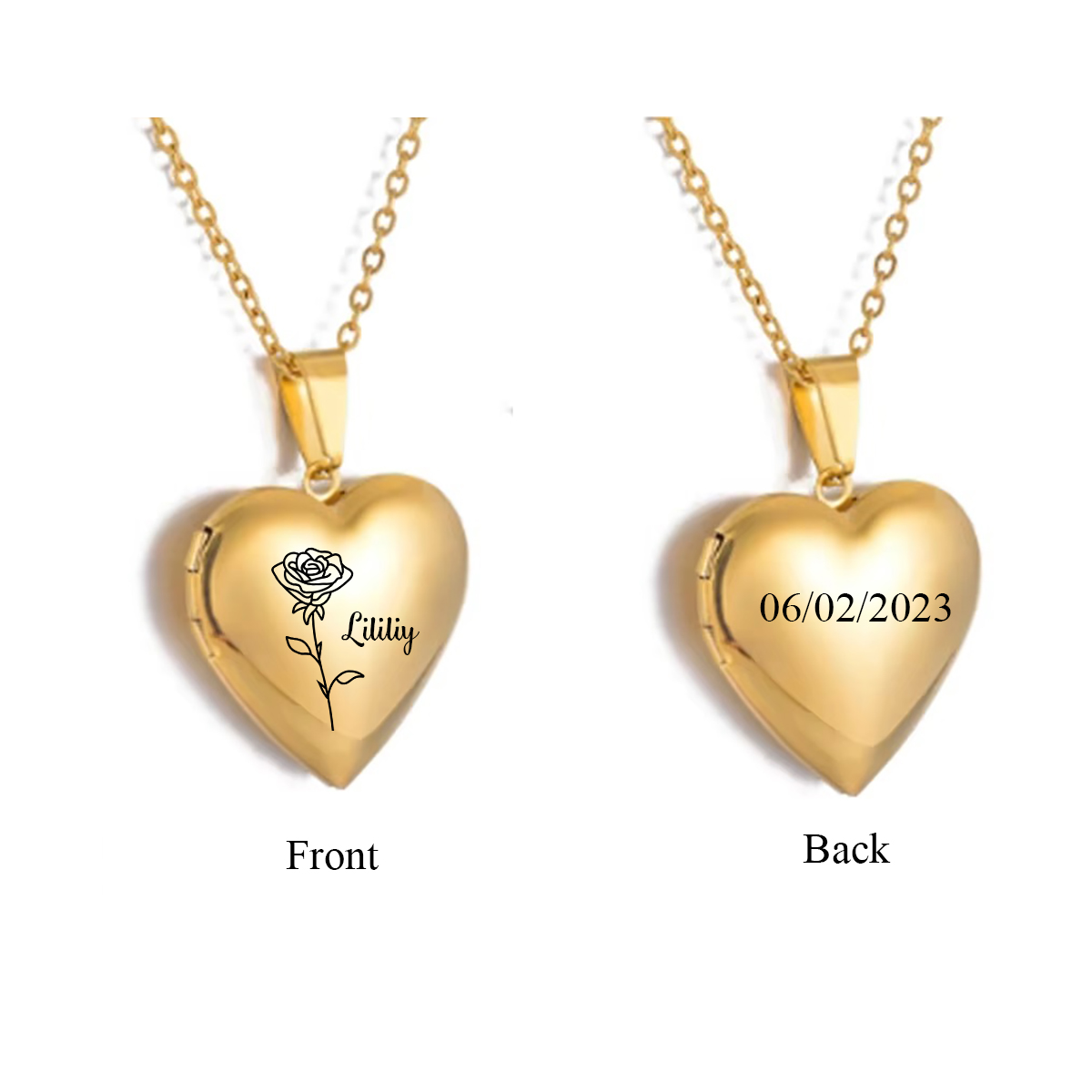Collier personnalisé de fleur  - Heart Locket Necklace Photo avis et prix
